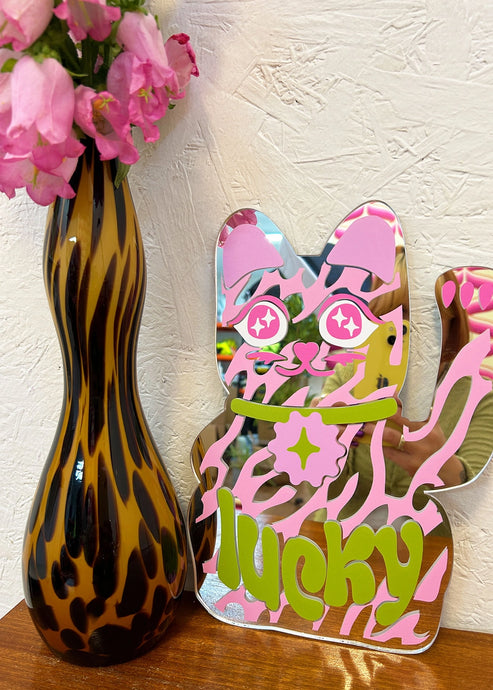 miroir, lucky, cat, chat, cadeau, déco, maison, shopping, online, tournai, lille, bruxelles, courtrai, green, terra, printed, weird