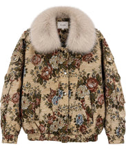 Charger l'image dans la galerie, Blouson Jacquard fleuri à col en fourrure amovible
