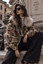 Charger l'image dans la galerie, Blouson Jacquard fleuri à col en fourrure amovible

