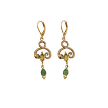 Charger l&#39;image dans la galerie, boucles, oreilles, laiton, or, péridot, serpent, sissi, la2L, green, terra, tournai, lille, bruxelles, courtrai
