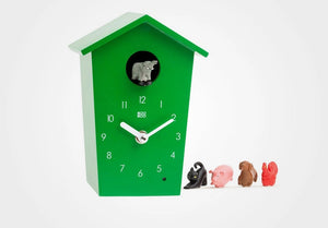 Horloge verte à coucou moderne avec sons d'animaux