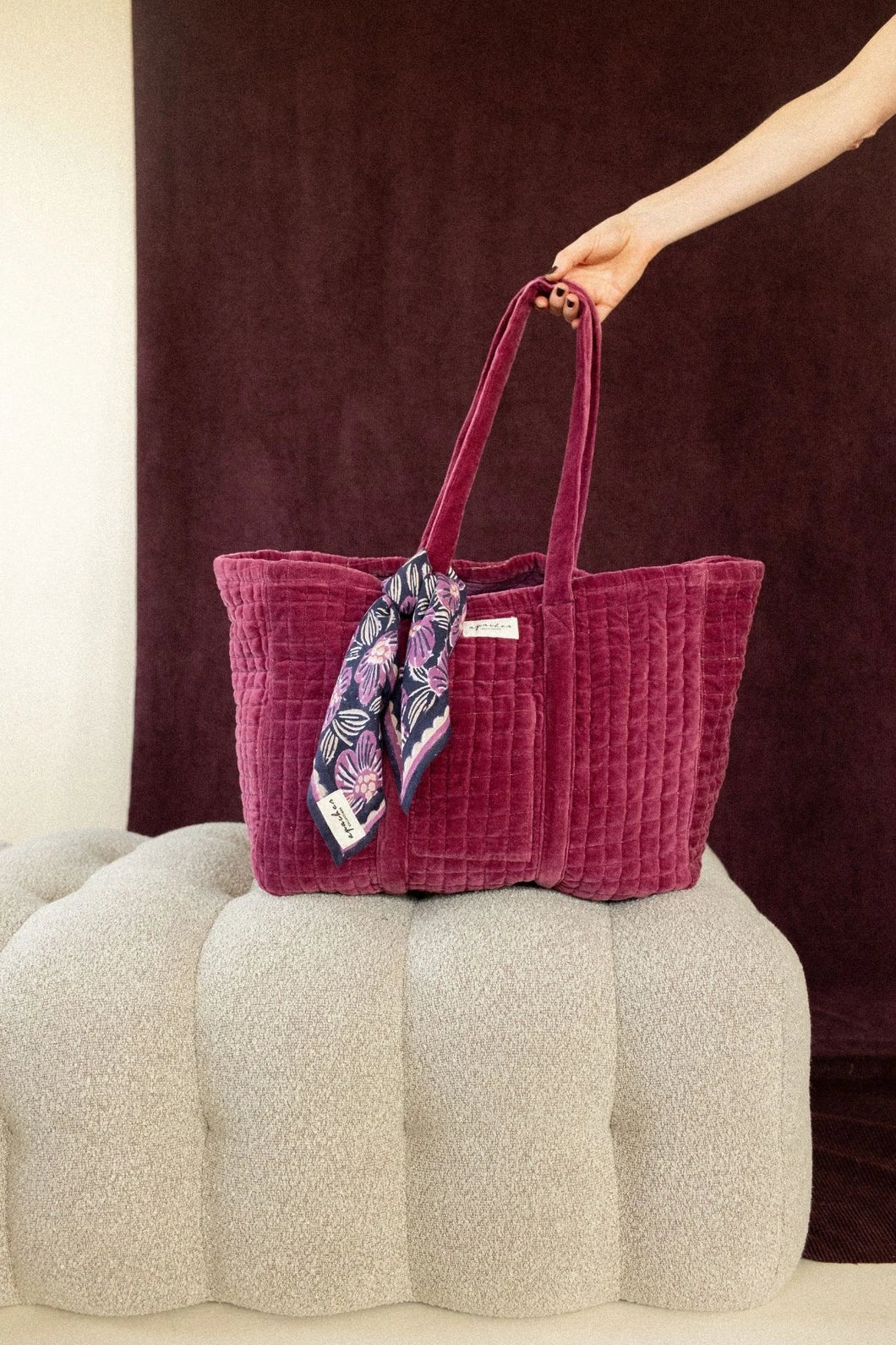 Cabas Samba - Velours lisse cherry