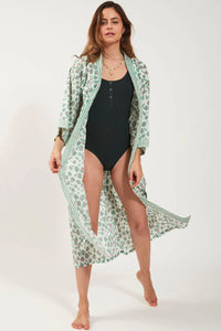 Kimono long Léopard vert